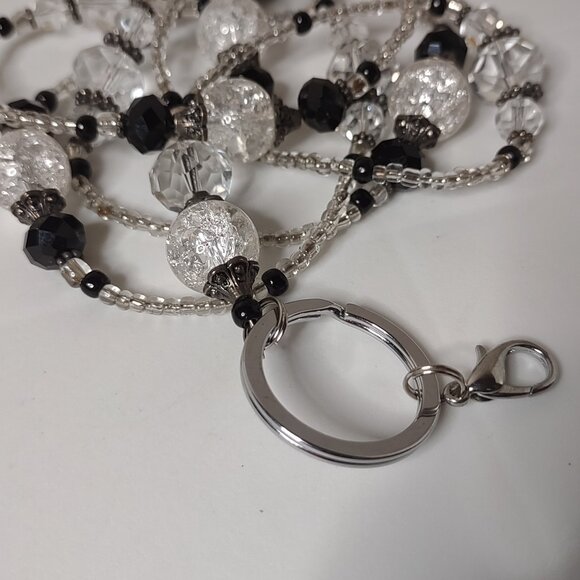 Clear And Black Glass Bead Lanyard - Picture 1 of 7